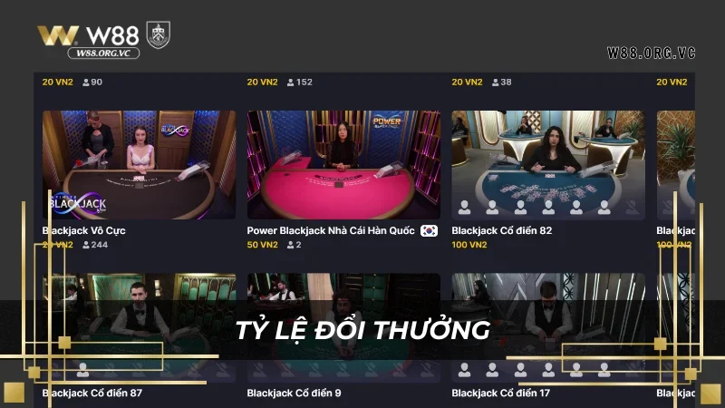 Game Blackjack Tại W88 – Trò Chơi Cá Cược 1 Ăn 100 3 Tìm hiểu tỷ lệ trả thưởng khi chơi blackjack tại W88
